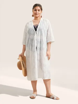 Mesh Embroidered Lace Patchwork Ties Kimono