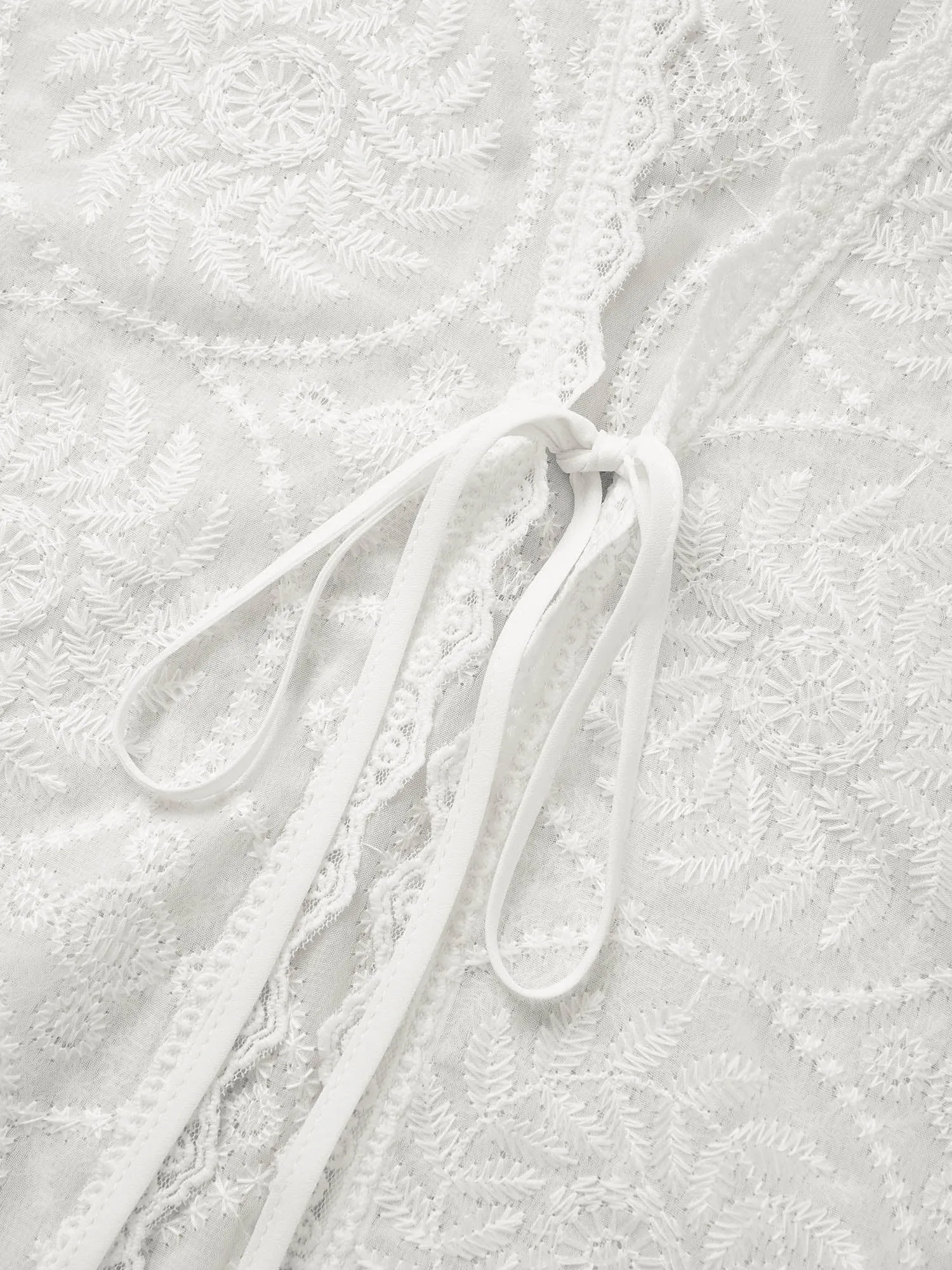 Mesh Embroidered Lace Patchwork Ties Kimono