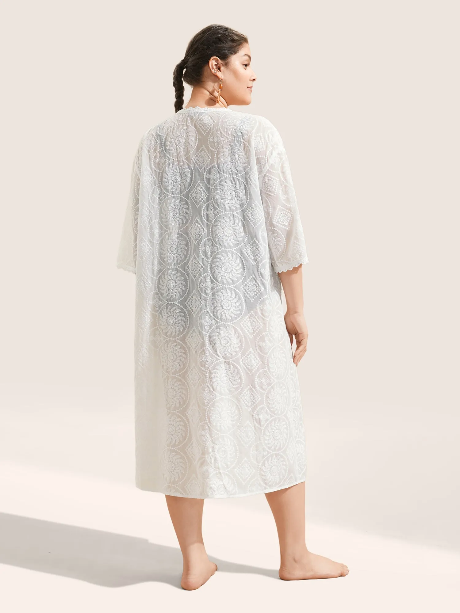 Mesh Embroidered Lace Patchwork Ties Kimono