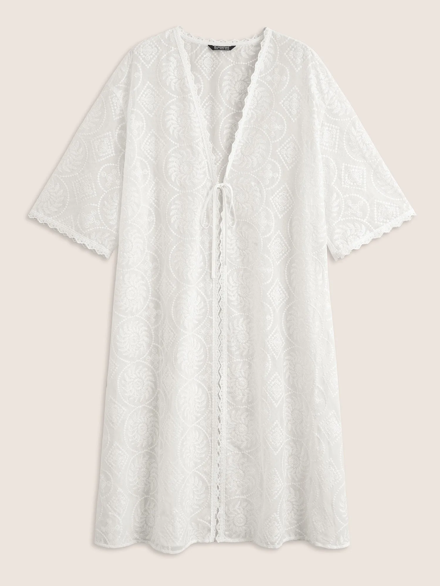 Mesh Embroidered Lace Patchwork Ties Kimono