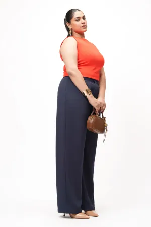 Modern Navy Curve Textured Korean Pants