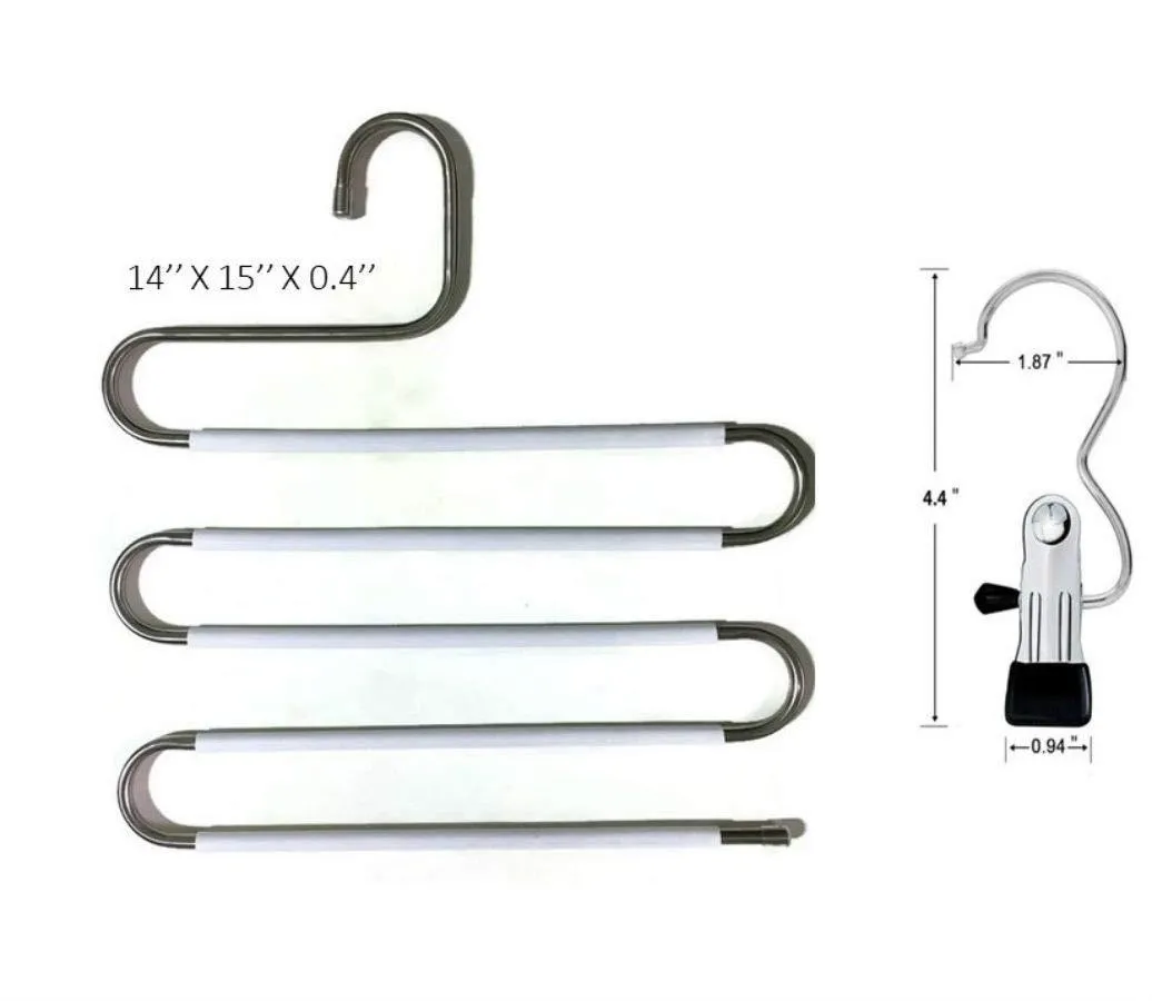Multi Pants Hanger with Pant Hangers Space Saving Non Slip Stainless Steel with White Silicone Coating use for Jeans Pants Towel Scarf Tie