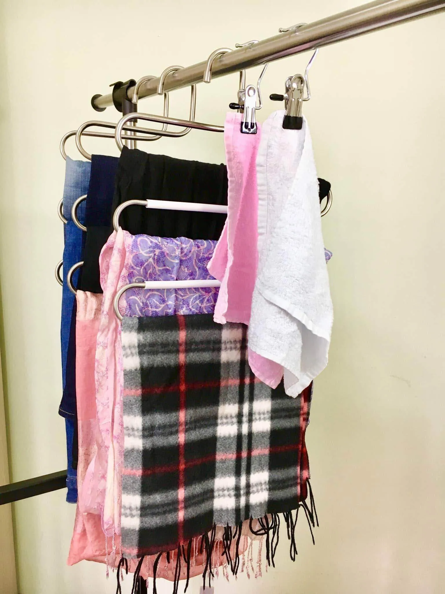 Multi Pants Hanger with Pant Hangers Space Saving Non Slip Stainless Steel with White Silicone Coating use for Jeans Pants Towel Scarf Tie
