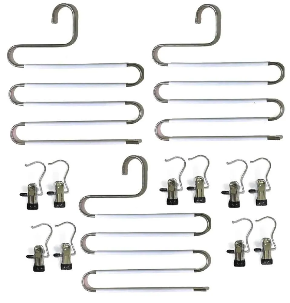 Multi Pants Hanger with Pant Hangers Space Saving Non Slip Stainless Steel with White Silicone Coating use for Jeans Pants Towel Scarf Tie