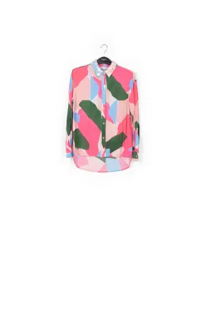 Multicolor shirt with sequin-embroidered collar