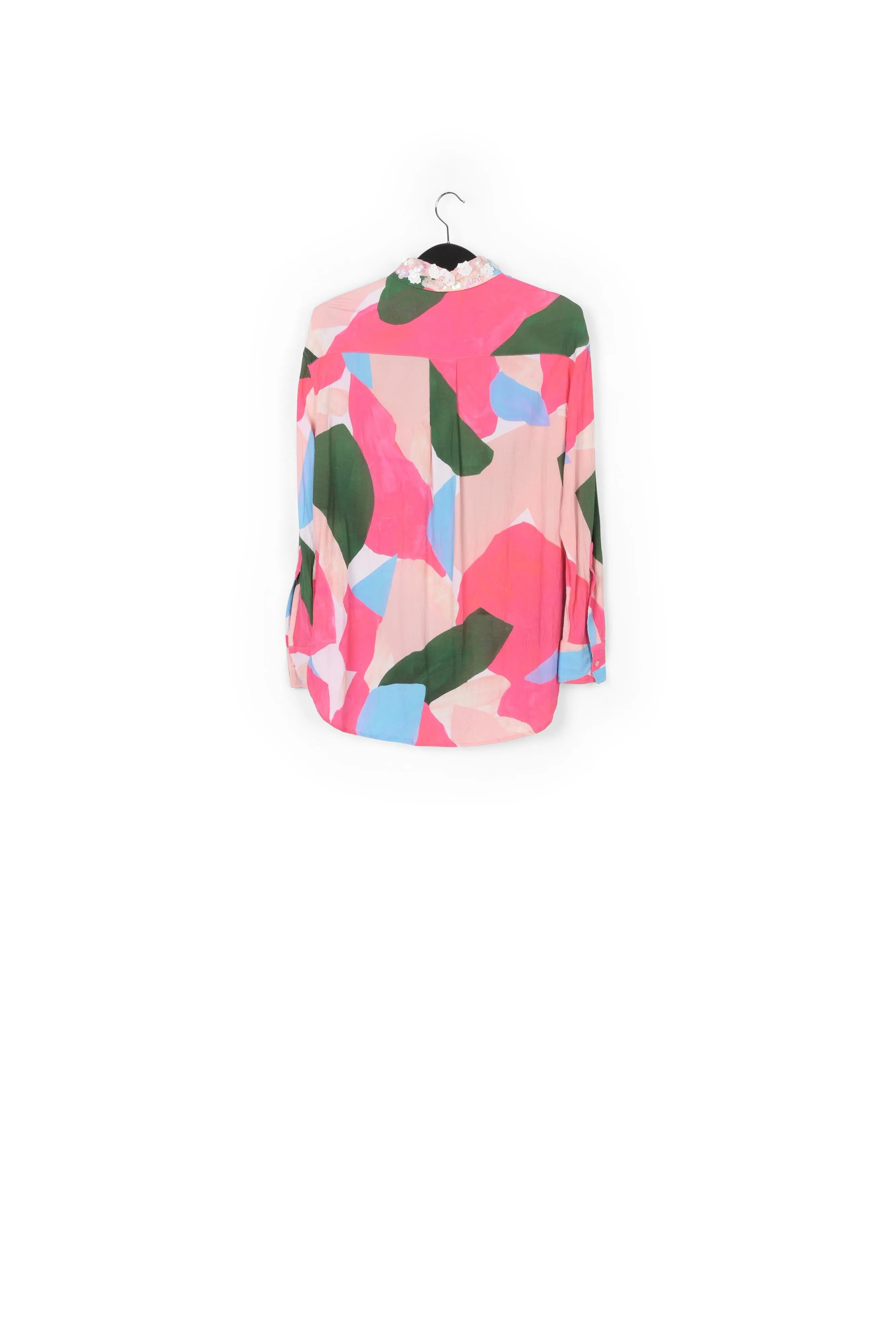 Multicolor shirt with sequin-embroidered collar