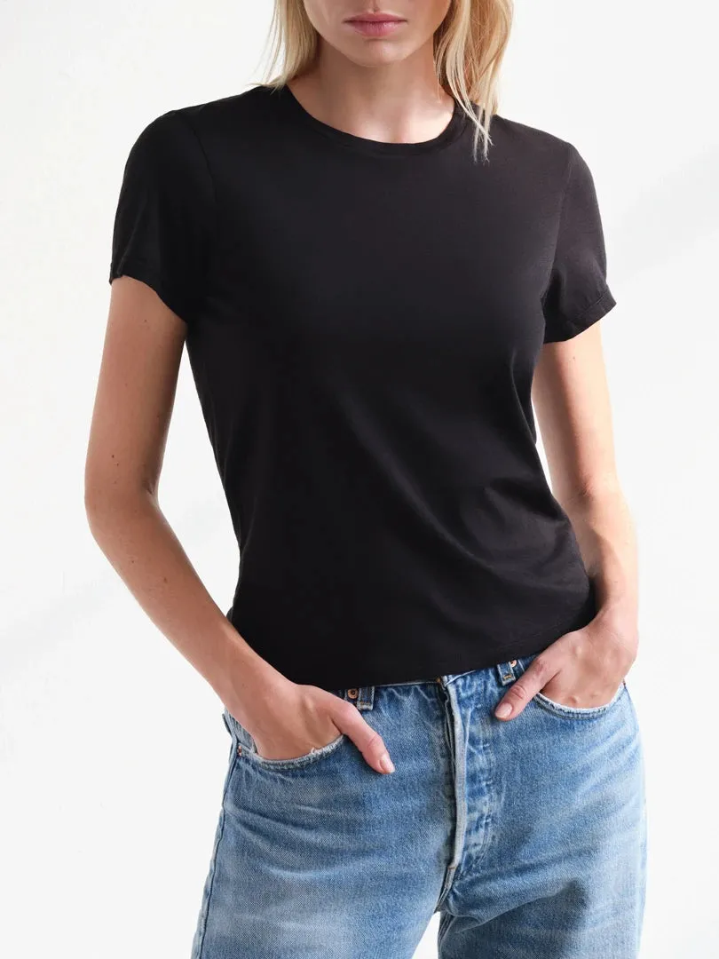 MYLES PRICE Short Sleeve Crew Neck Mini Jersey Tee in Black