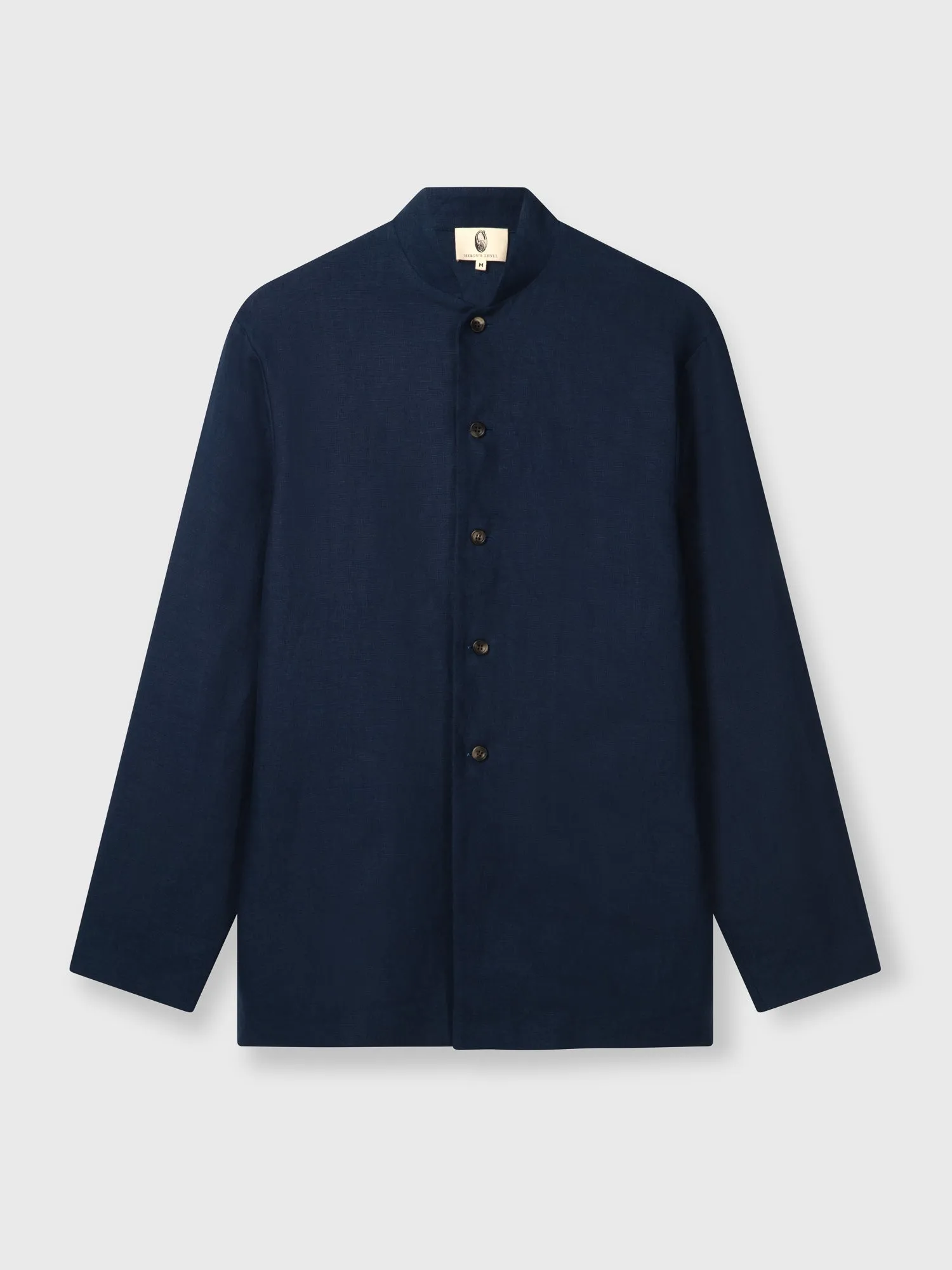 Navy Linen Mandarin Suit