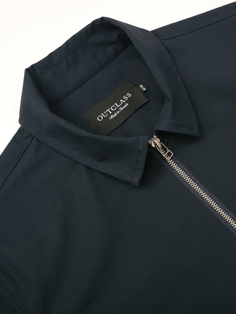 Navy Ripstop Zip-Up Overshirt