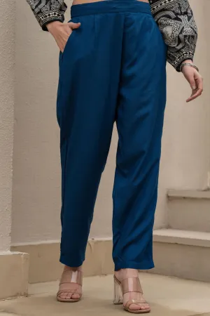Navy Solid Viscose Pants