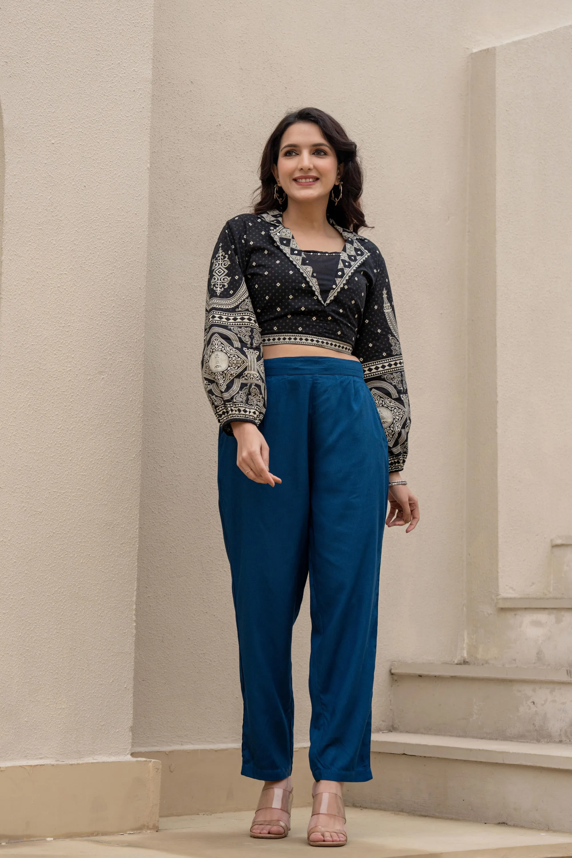 Navy Solid Viscose Pants