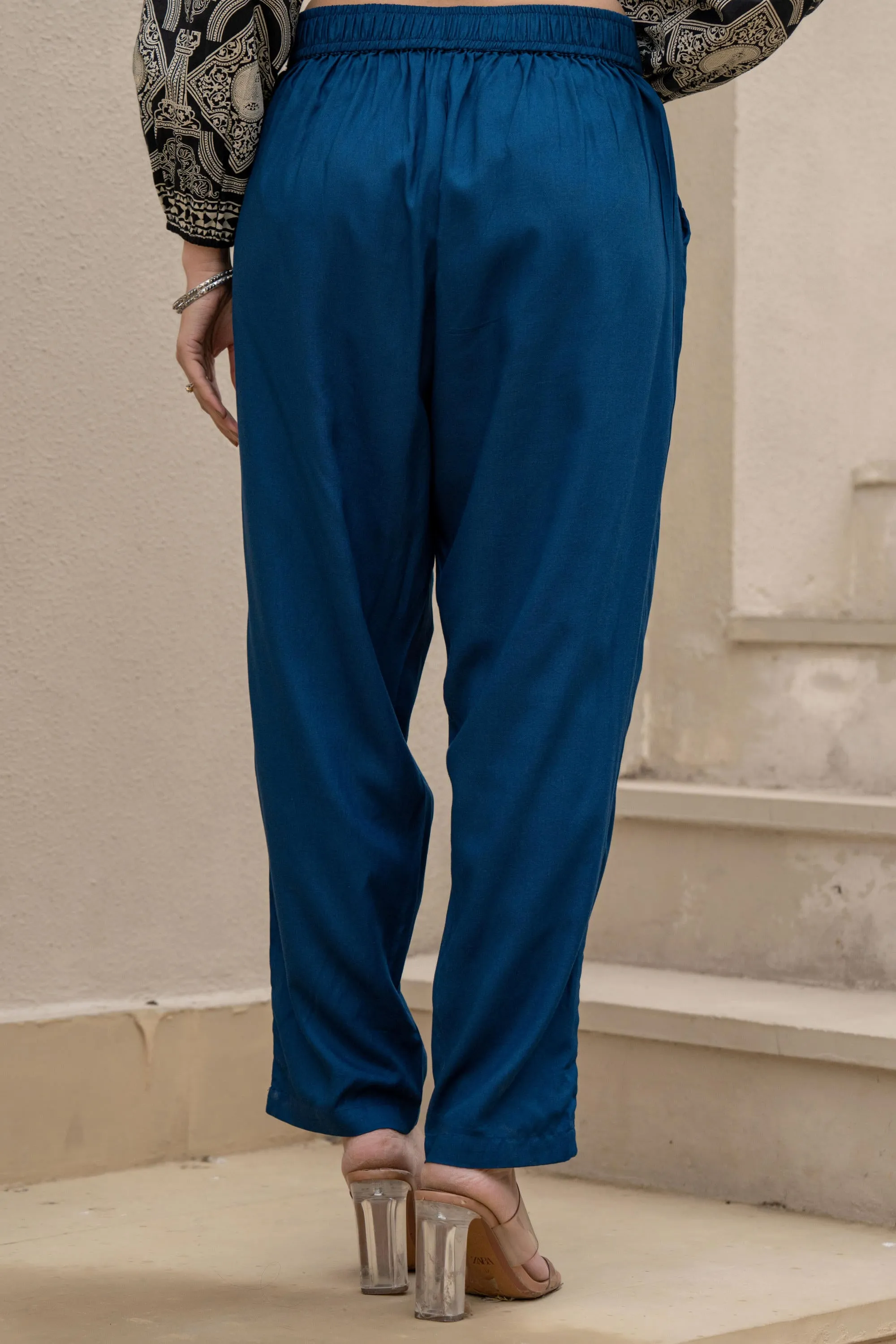 Navy Solid Viscose Pants
