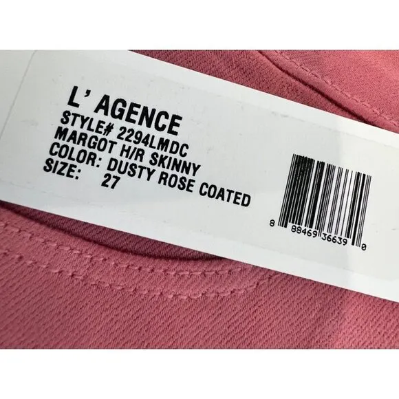 New L'Agence Size 27 Margot Skinny High Rise Stretch Dusty Rose Coated Jeans