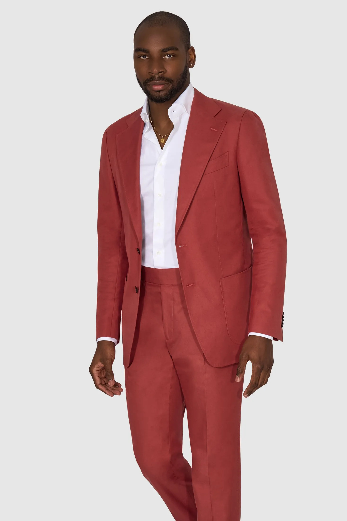 New Suitsupply Havana Raspberry Red Pure Cotton Wide Lapel Suit - 38R, 40R, 42R, 44R