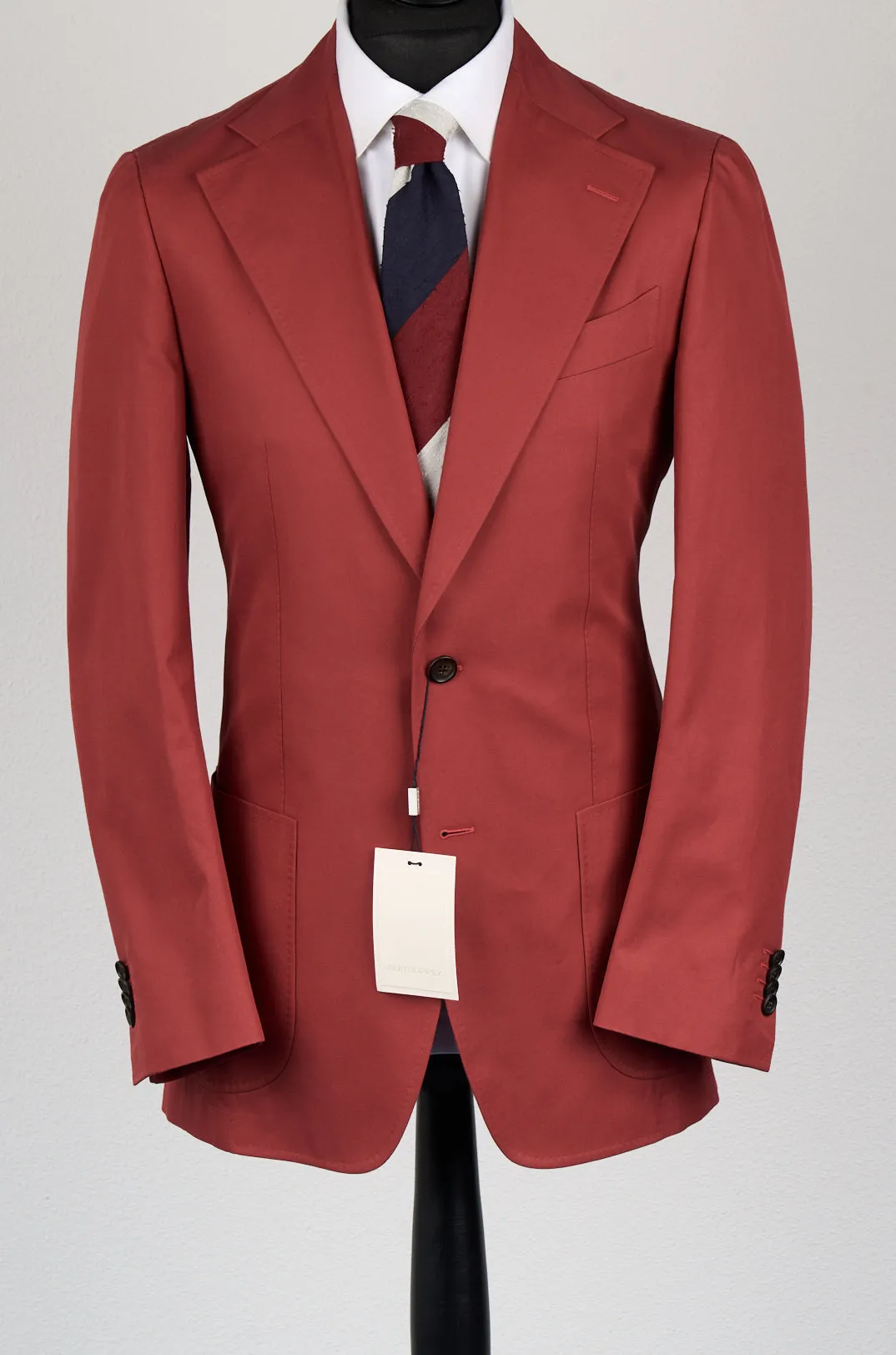 New Suitsupply Havana Raspberry Red Pure Cotton Wide Lapel Suit - 38R, 40R, 42R, 44R