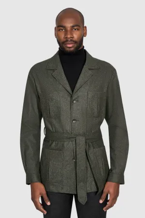 New Suitsupply Sahara Green/Gray Pure Wool Light Flannel Safari Jacket - 36R, 38R, 42R, 44R, 46R