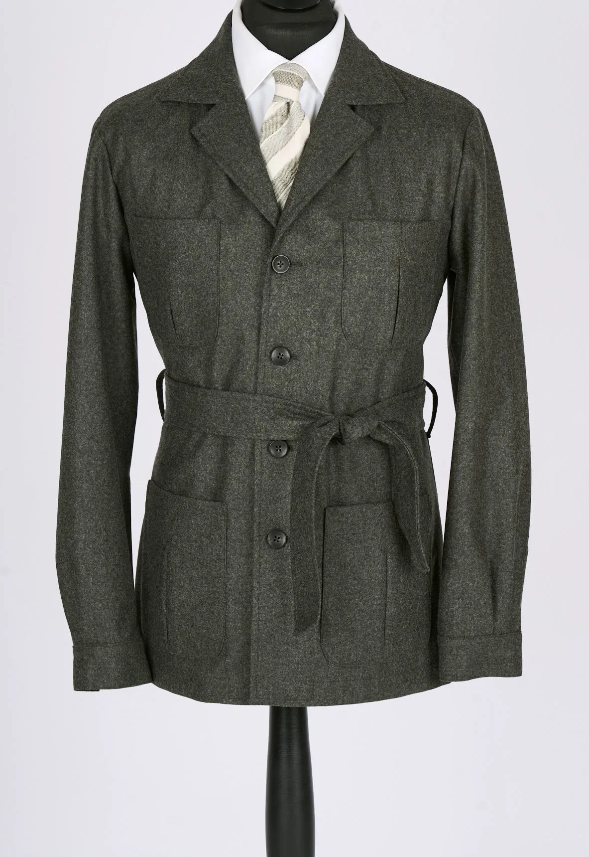 New Suitsupply Sahara Green/Gray Pure Wool Light Flannel Safari Jacket - 36R, 38R, 42R, 44R, 46R