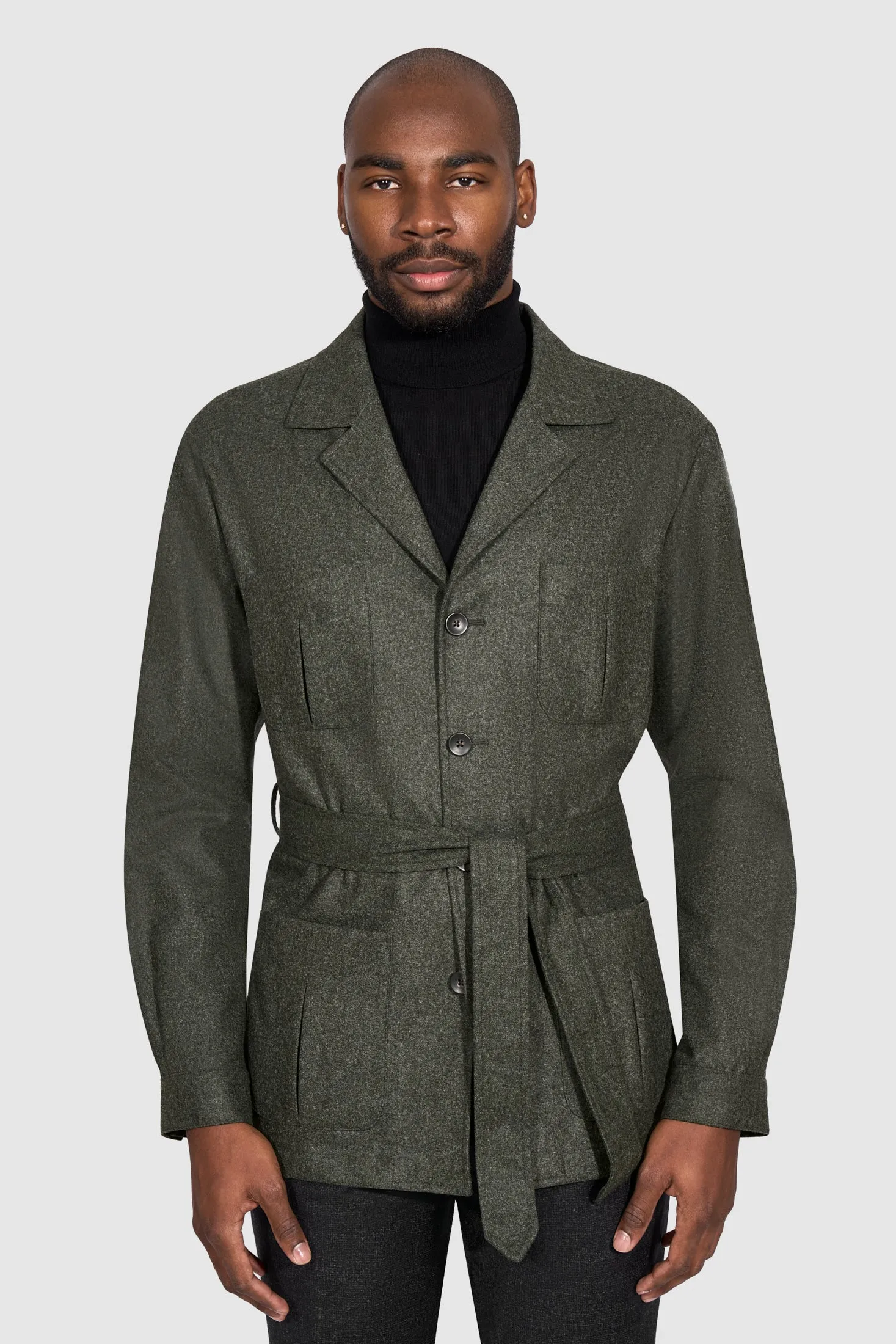 New Suitsupply Sahara Green/Gray Pure Wool Light Flannel Safari Jacket - 36R, 38R, 42R, 44R, 46R