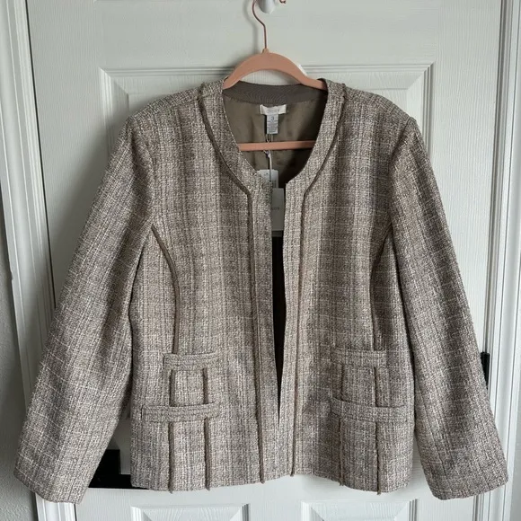 NWT CHICO'S TRAVEL COLLECTION WOVEN OPEN FRONT JACKET/BLAZER &quot;DAPHNE&quot; SIZE 3
