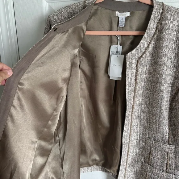 NWT CHICO'S TRAVEL COLLECTION WOVEN OPEN FRONT JACKET/BLAZER &quot;DAPHNE&quot; SIZE 3