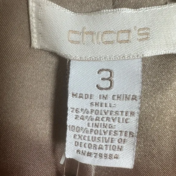NWT CHICO'S TRAVEL COLLECTION WOVEN OPEN FRONT JACKET/BLAZER &quot;DAPHNE&quot; SIZE 3
