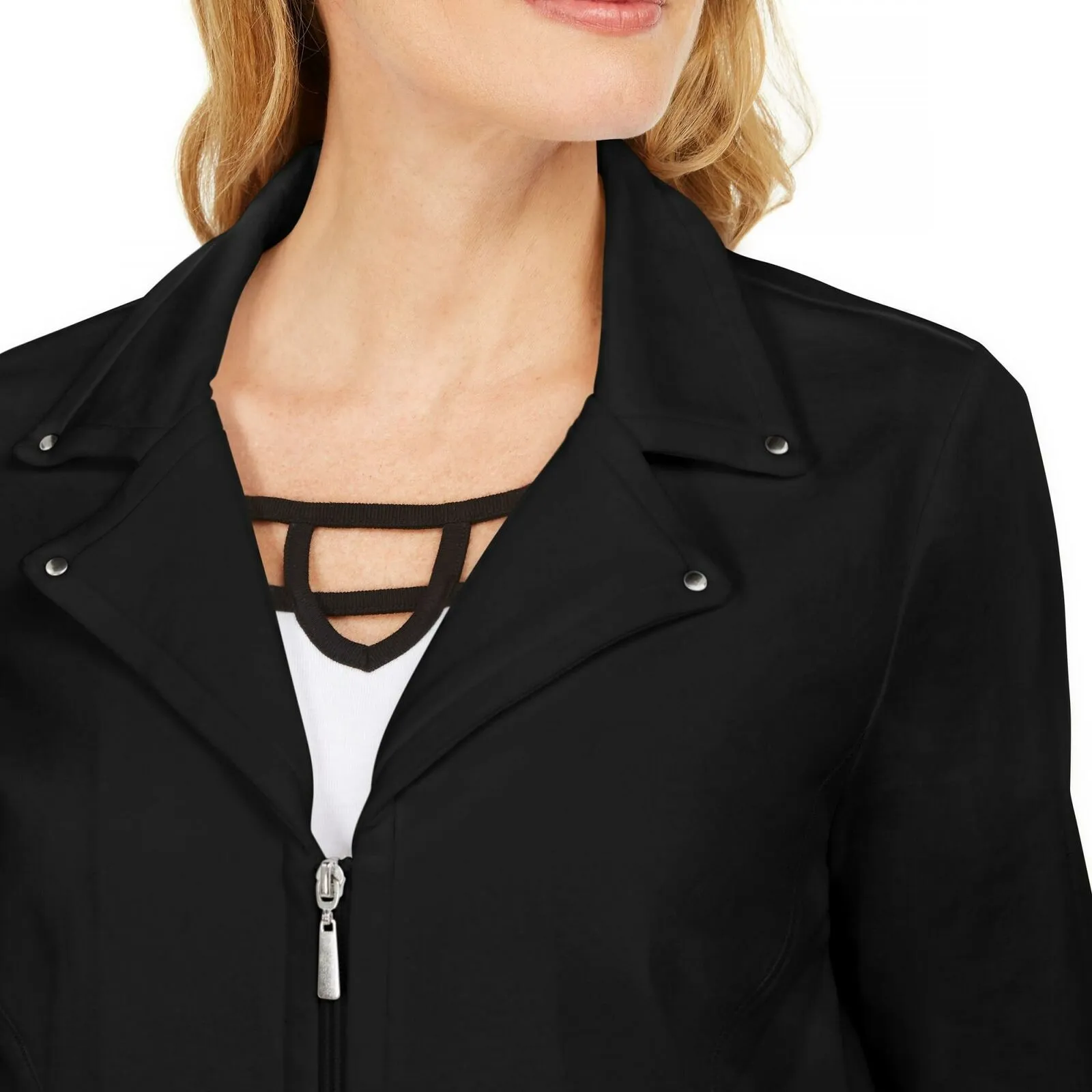 NWT Karen Scott Womens French Terry Notched-Collar Jacket. 100081656MS L
