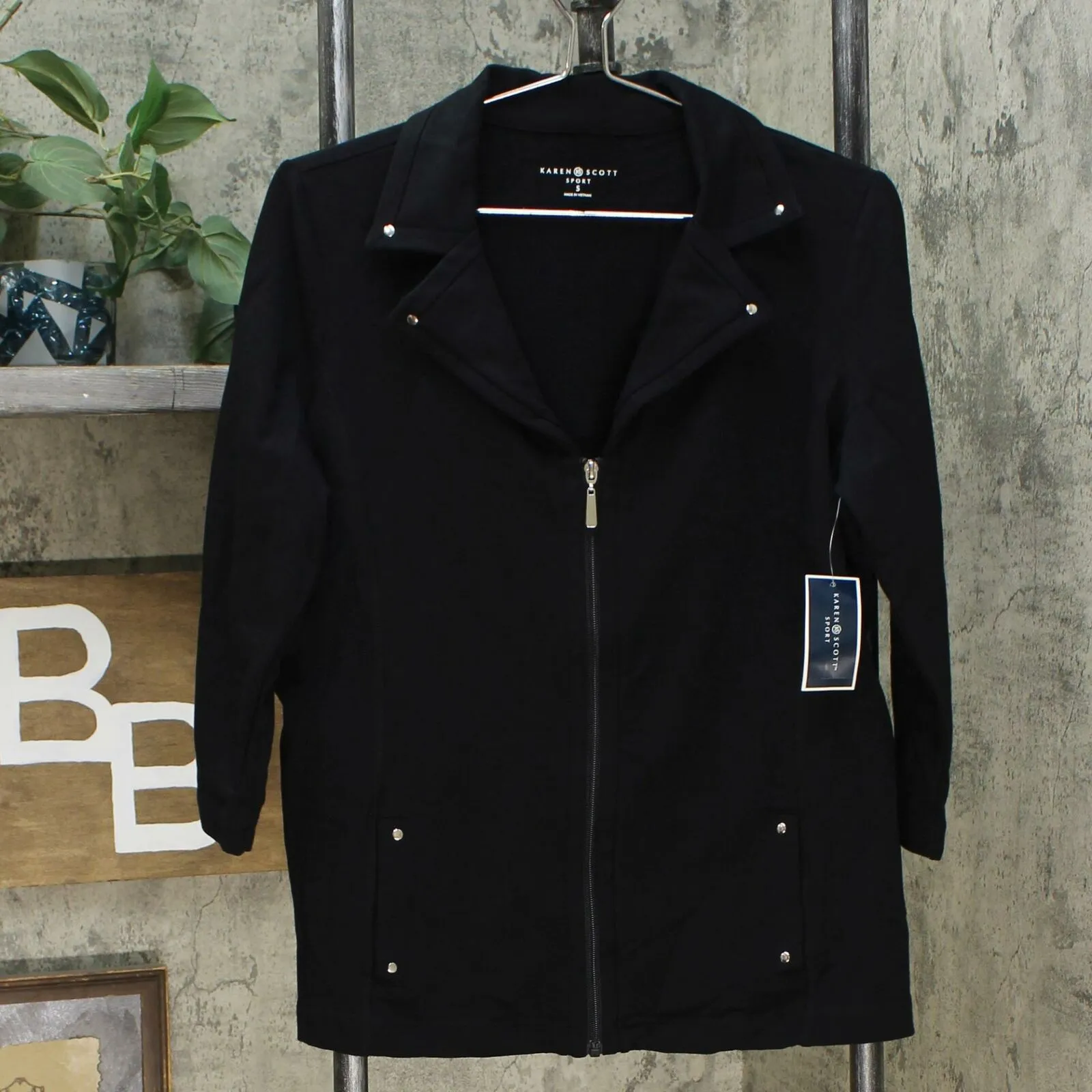 NWT Karen Scott Womens French Terry Notched-Collar Jacket. 100081656MS L
