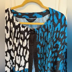 NWT Ming Wang Crinkle Jacket Cardigan Size 1X Lightweight Button Animal Blue