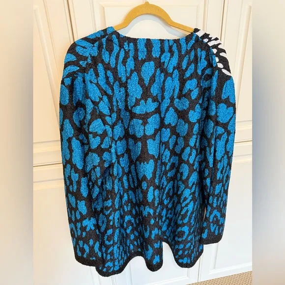 NWT Ming Wang Crinkle Jacket Cardigan Size 1X Lightweight Button Animal Blue