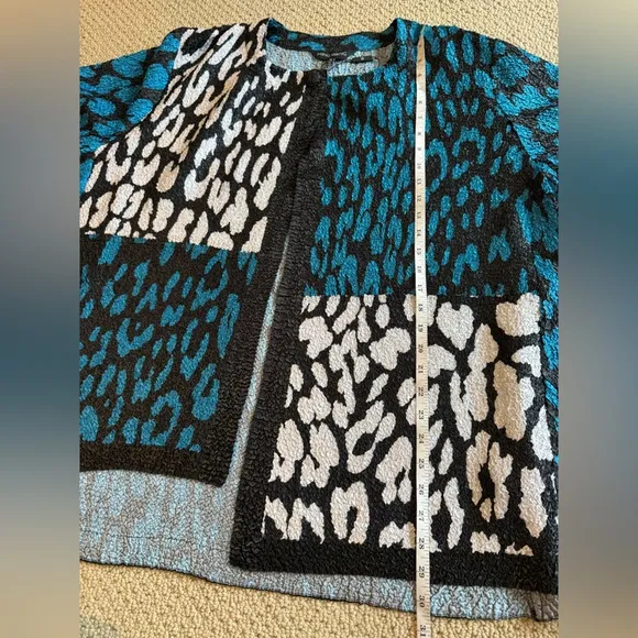 NWT Ming Wang Crinkle Jacket Cardigan Size 1X Lightweight Button Animal Blue