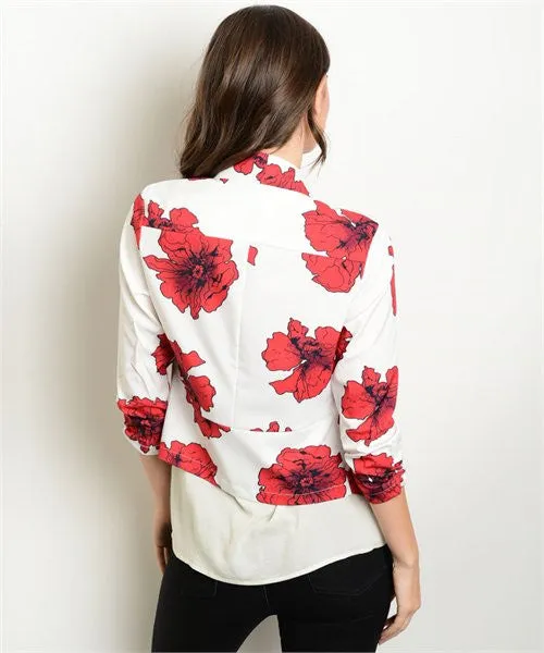 Open Front Floral Blazer