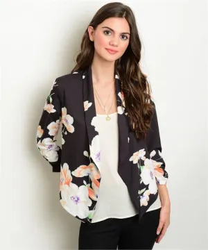 Open Front Floral Blazer
