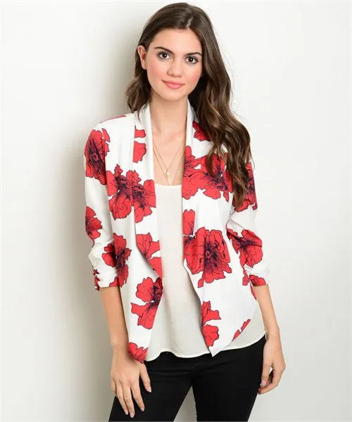 Open Front Floral Blazer
