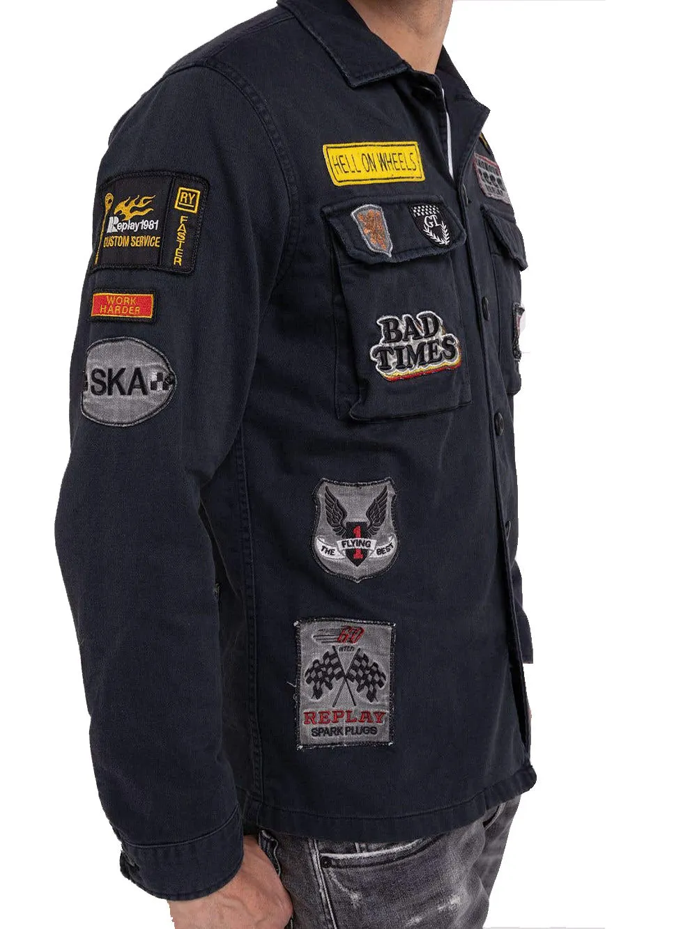 Overshirt Con Patches Racer - Charcoal
