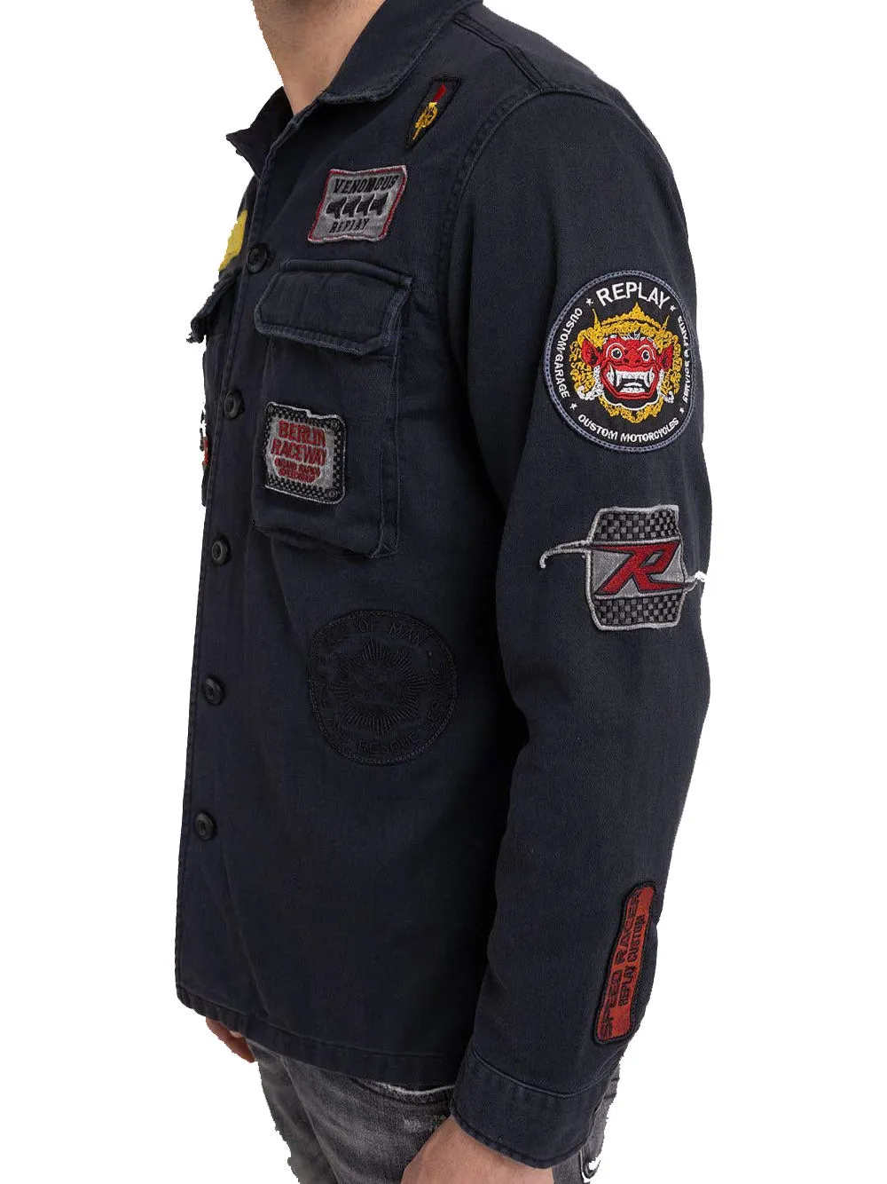 Overshirt Con Patches Racer - Charcoal