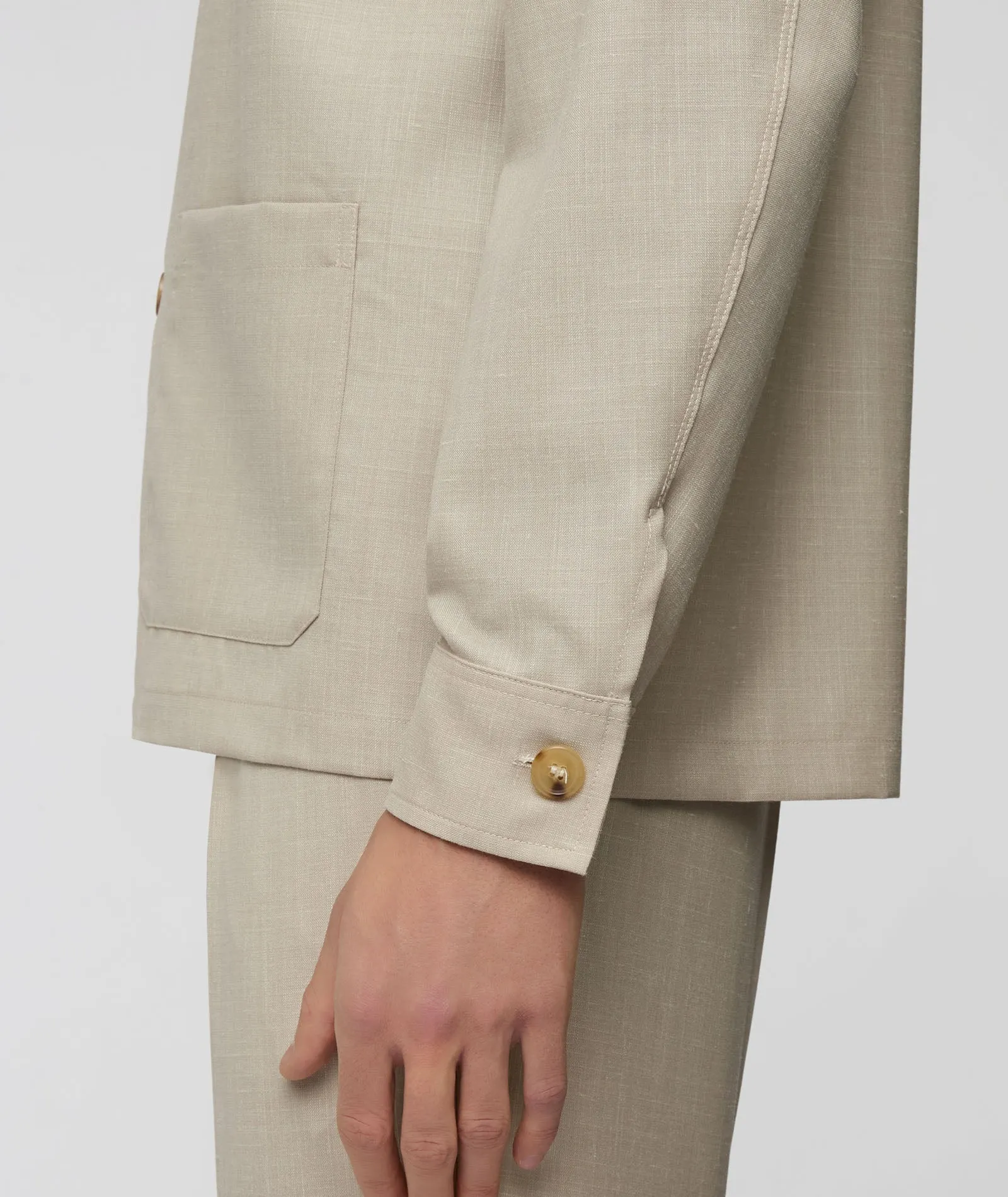 Overshirt in beige wool-silk-linen blend with slub effect