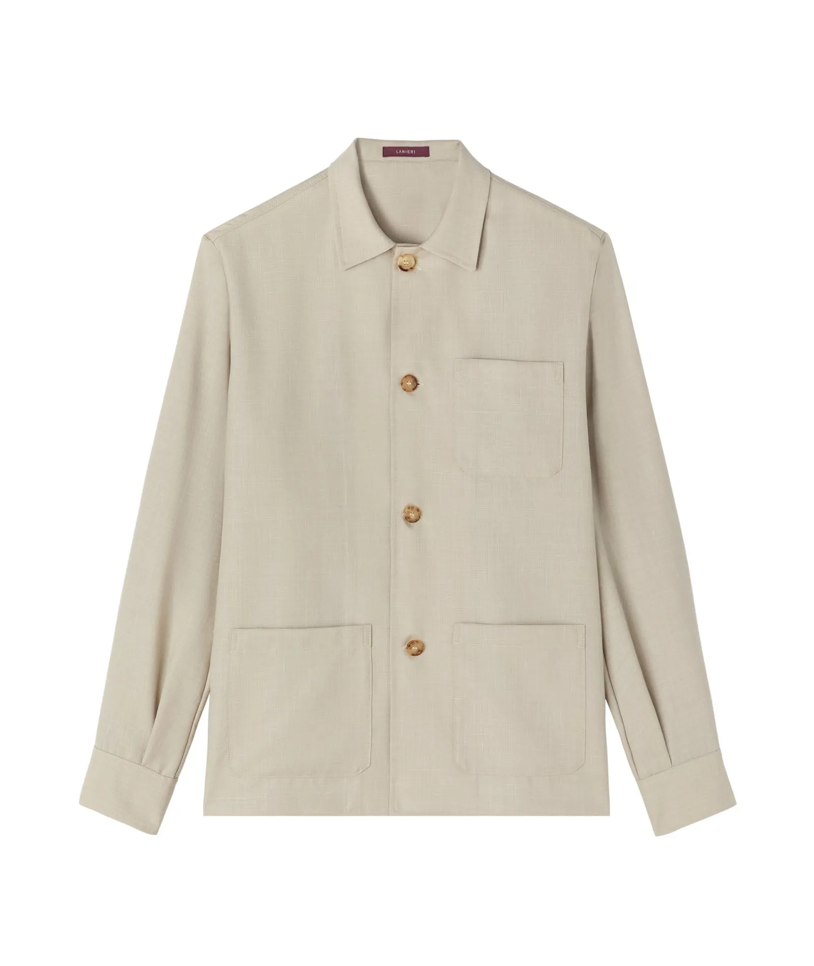 Overshirt in beige wool-silk-linen blend with slub effect