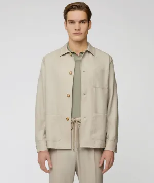 Overshirt in beige wool-silk-linen blend with slub effect