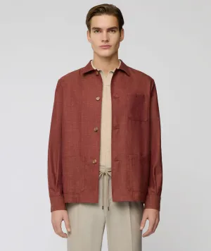 Overshirt in brick-coloured wool-silk-linen blend with slub effect