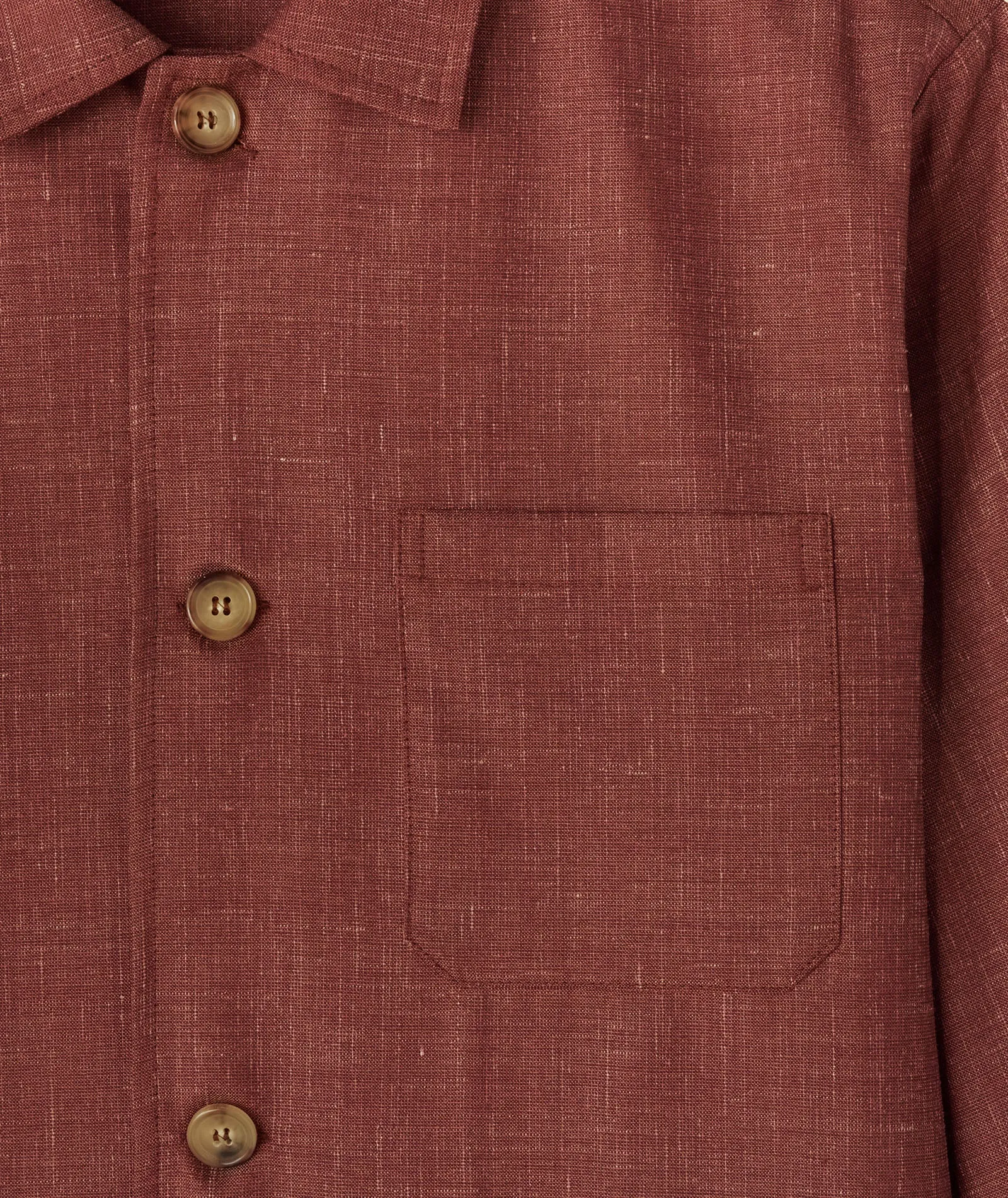Overshirt in brick-coloured wool-silk-linen blend with slub effect