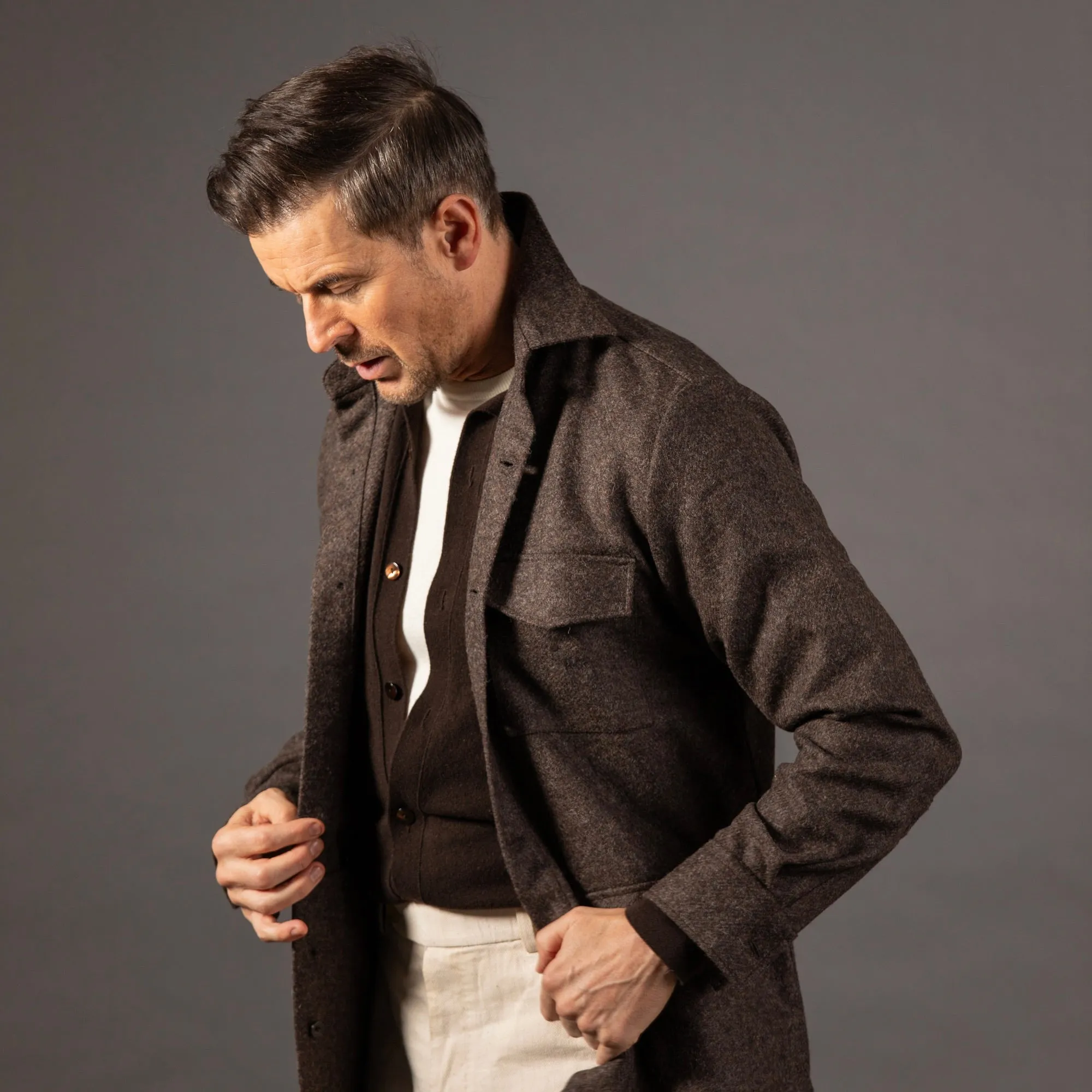Overshirt in Chocolate Brown Tweed