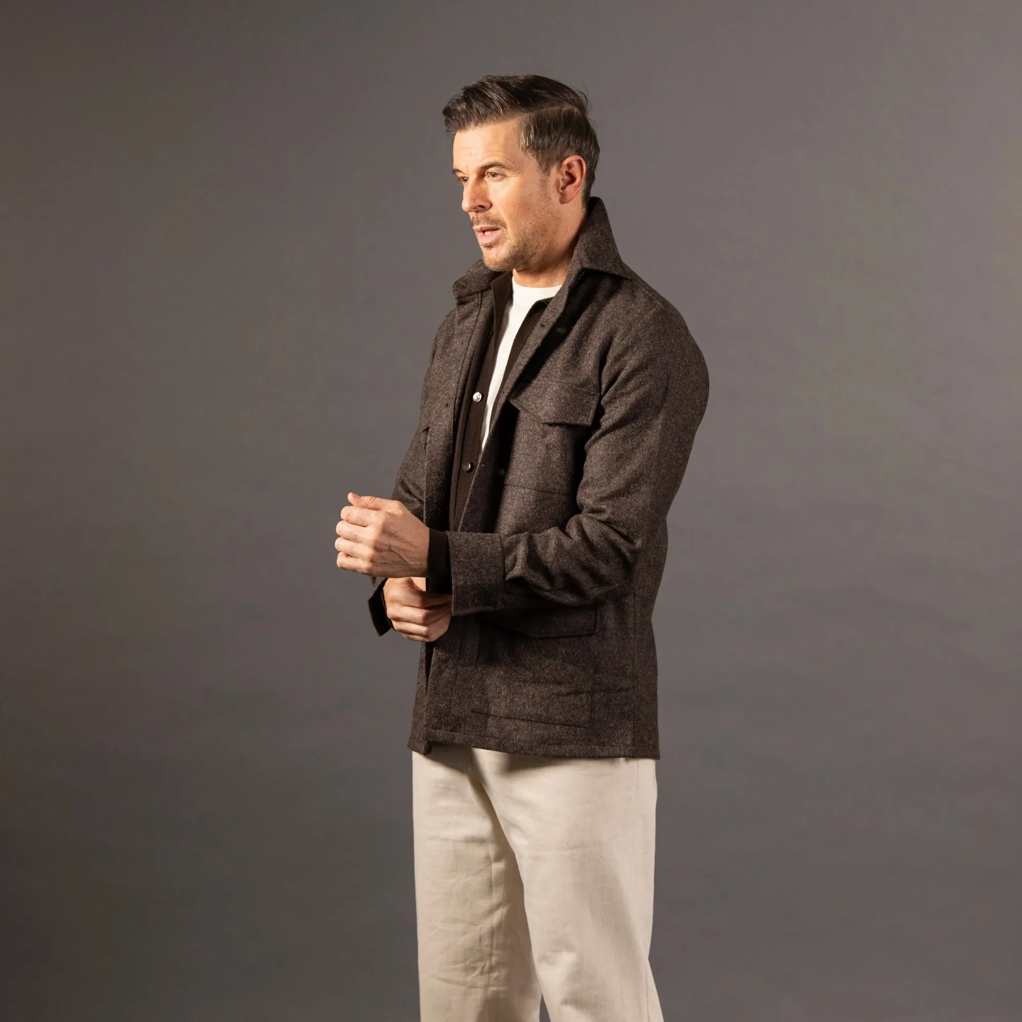 Overshirt in Chocolate Brown Tweed