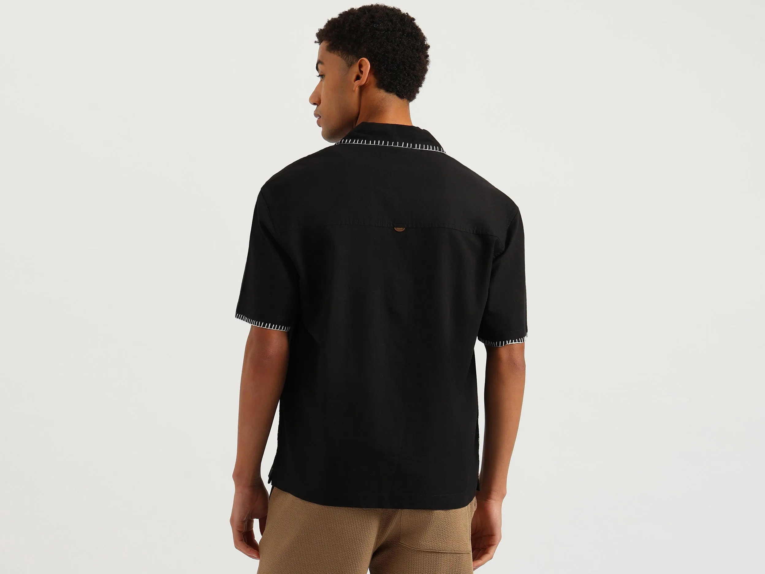 Oversized Fit Resort Collar Embroidered Shirt