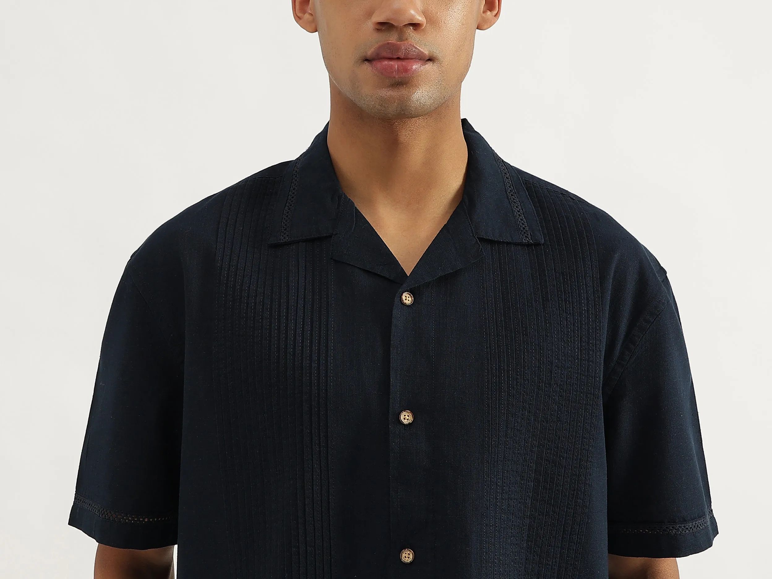 Oversized Fit Resort Collar Pintuck Shirt