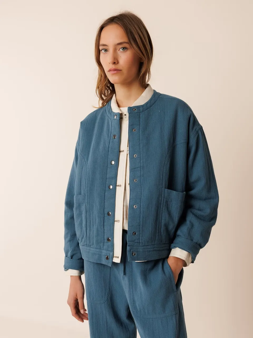 Panama Bomber Jacket Indigo Blue