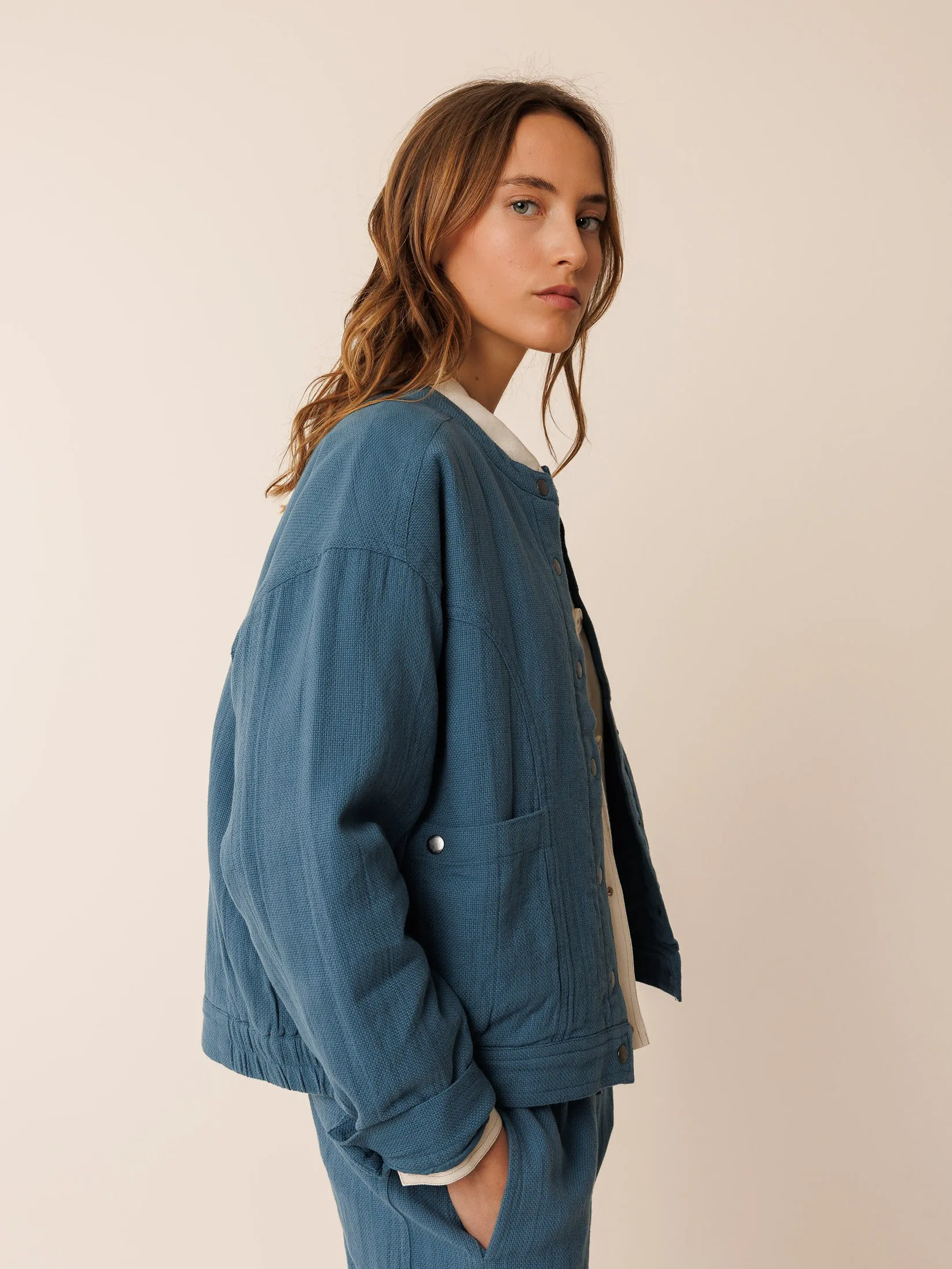 Panama Bomber Jacket Indigo Blue