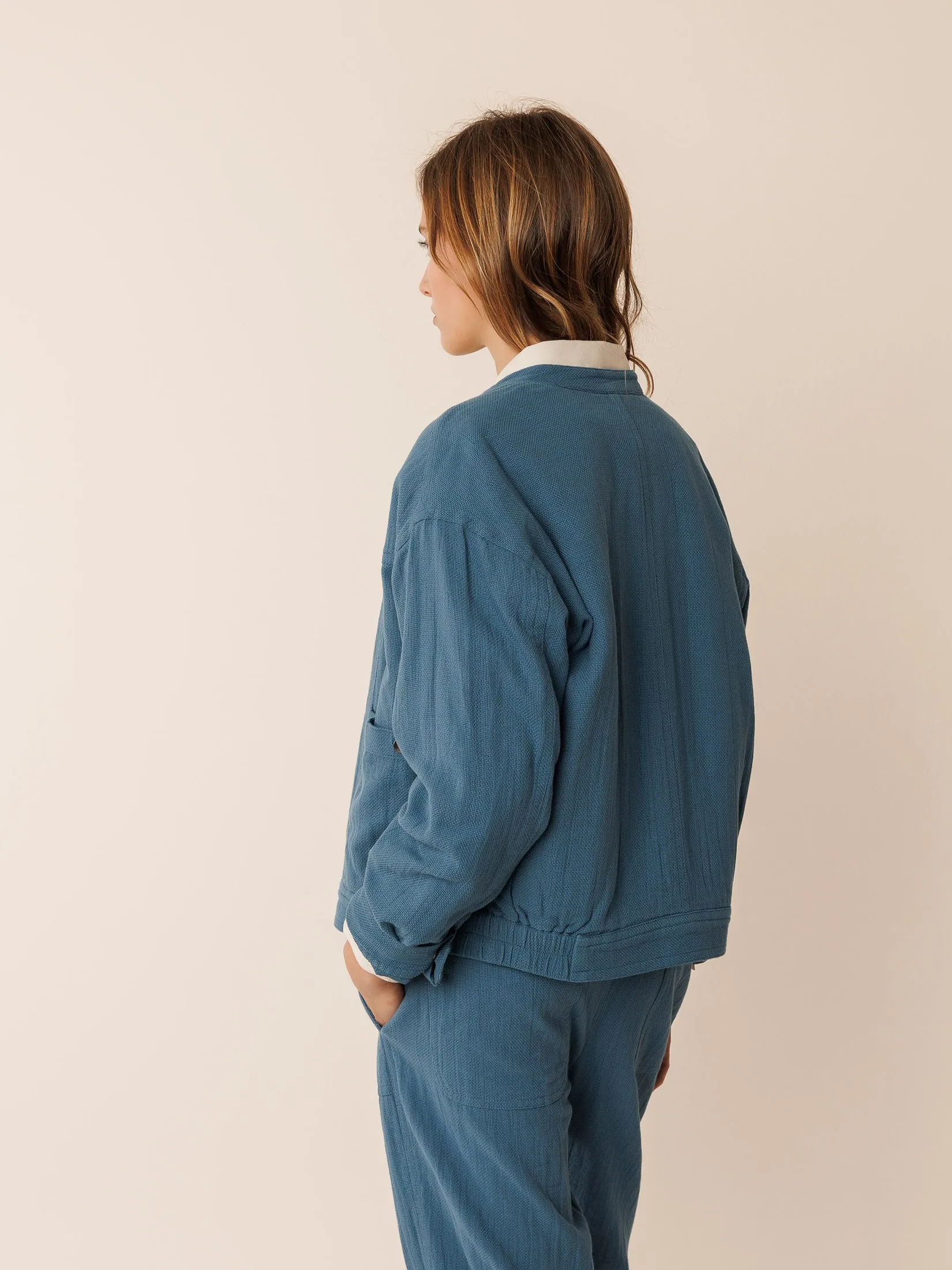 Panama Bomber Jacket Indigo Blue