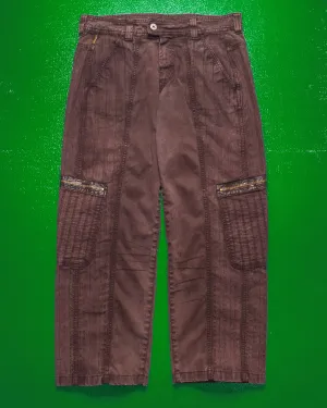 Panelled Faux Patina Washed Maroon Cargo Pants (34~36)