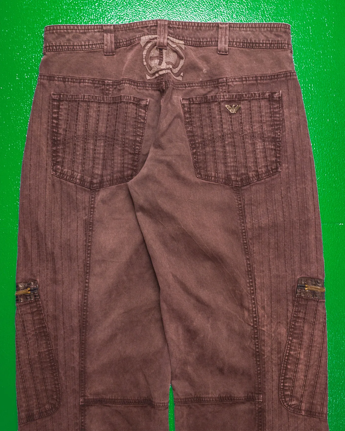 Panelled Faux Patina Washed Maroon Cargo Pants (34~36)