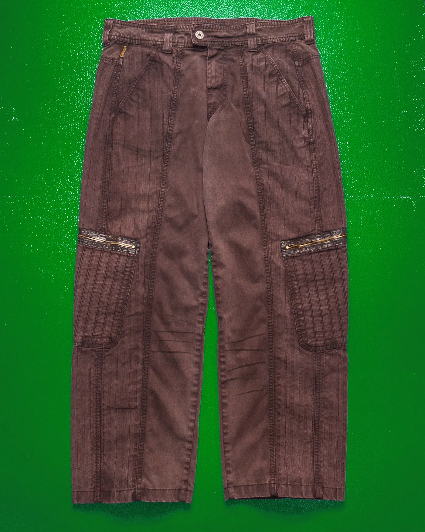 Panelled Faux Patina Washed Maroon Cargo Pants (34~36)